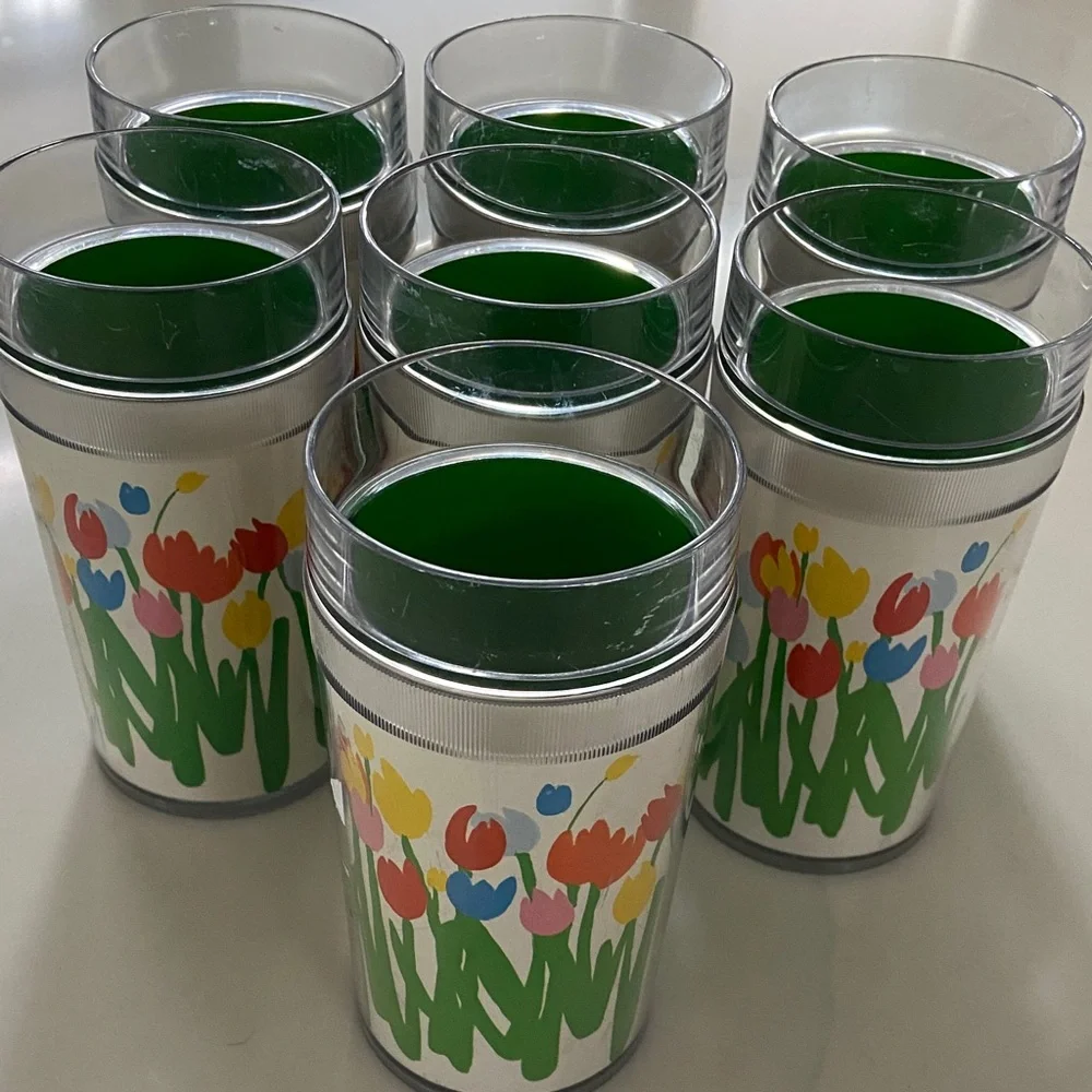 Colorful vintage thermos- Tulip Party Cups - Set of 8